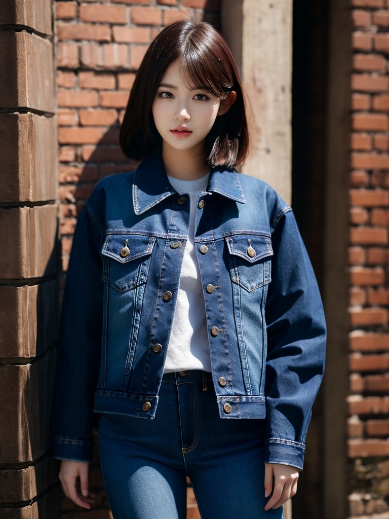 AI生成美女~a woman in jeans and a jean jack