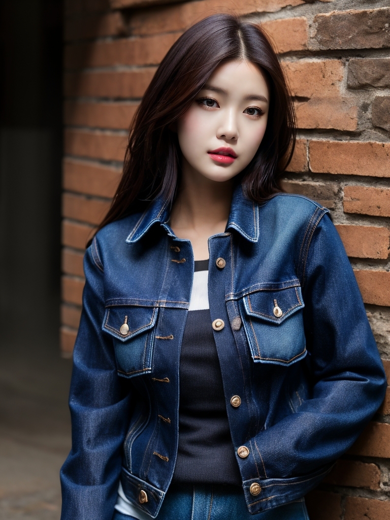 AI生成美女~a woman in jeans and a jean jack