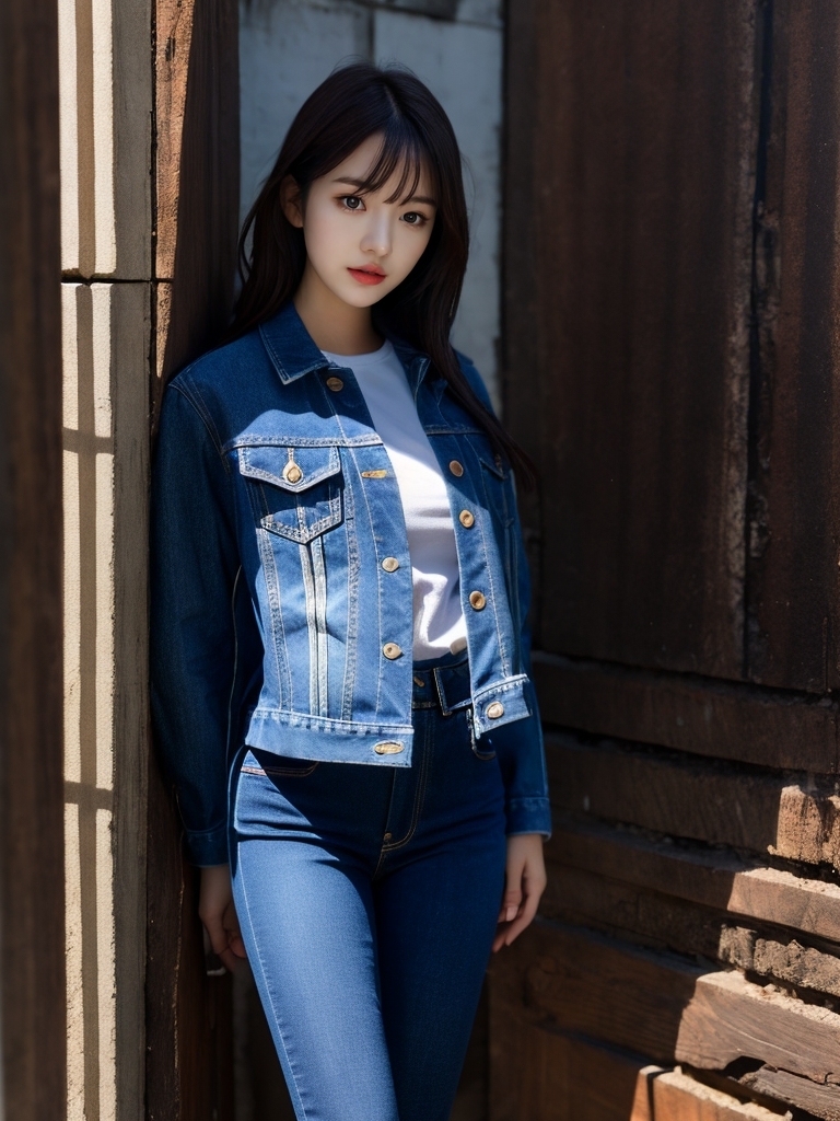 AI生成美女~a woman in jeans and a jean jack