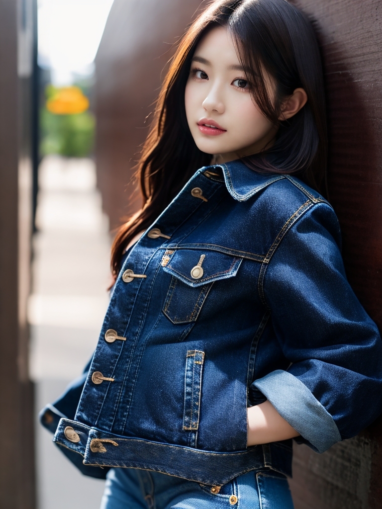 AI生成美女~a woman in jeans and a jean jack