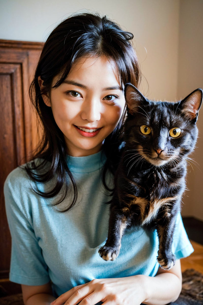 AI生成美女~Girl with Cat - 貼圖 - AI寫真 -