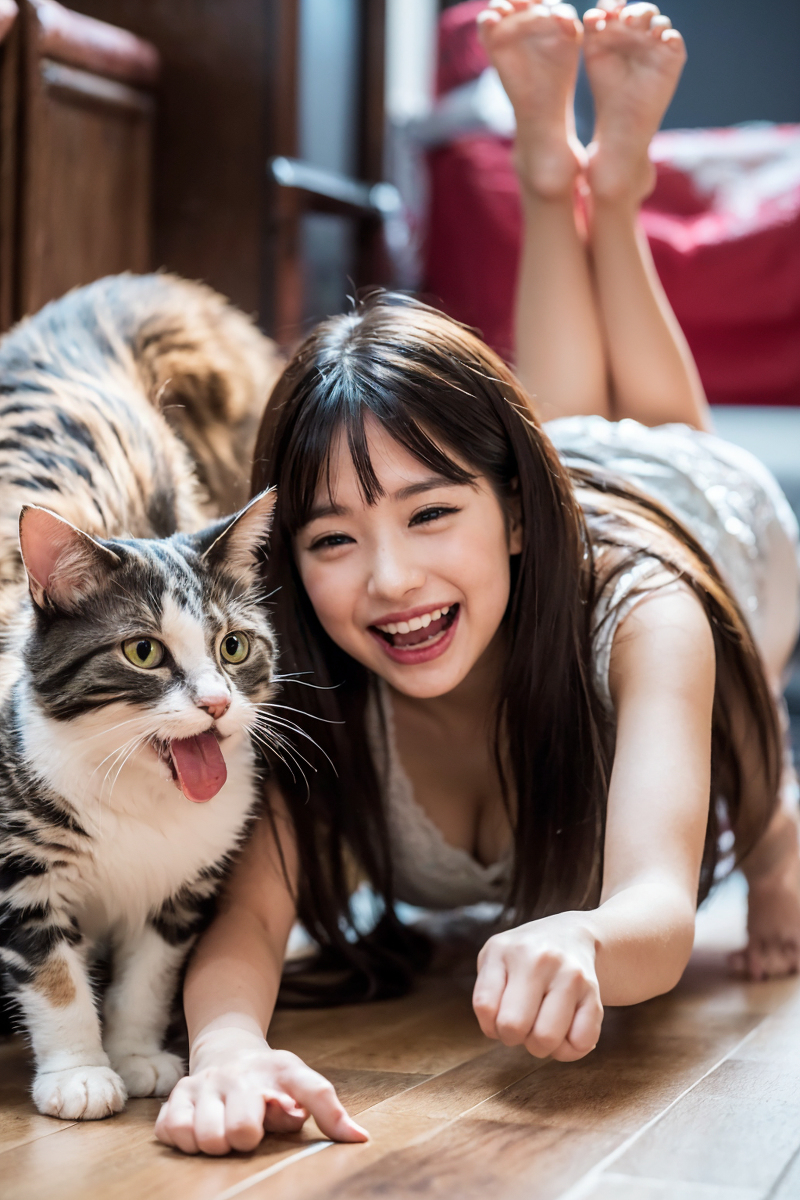 AI生成美女~Girl with Cat