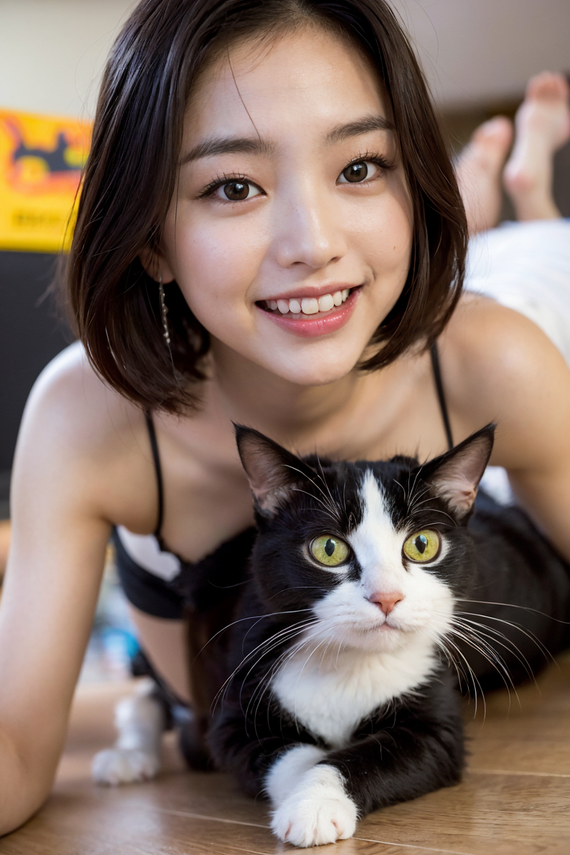 AI生成美女~Girl with Cat
