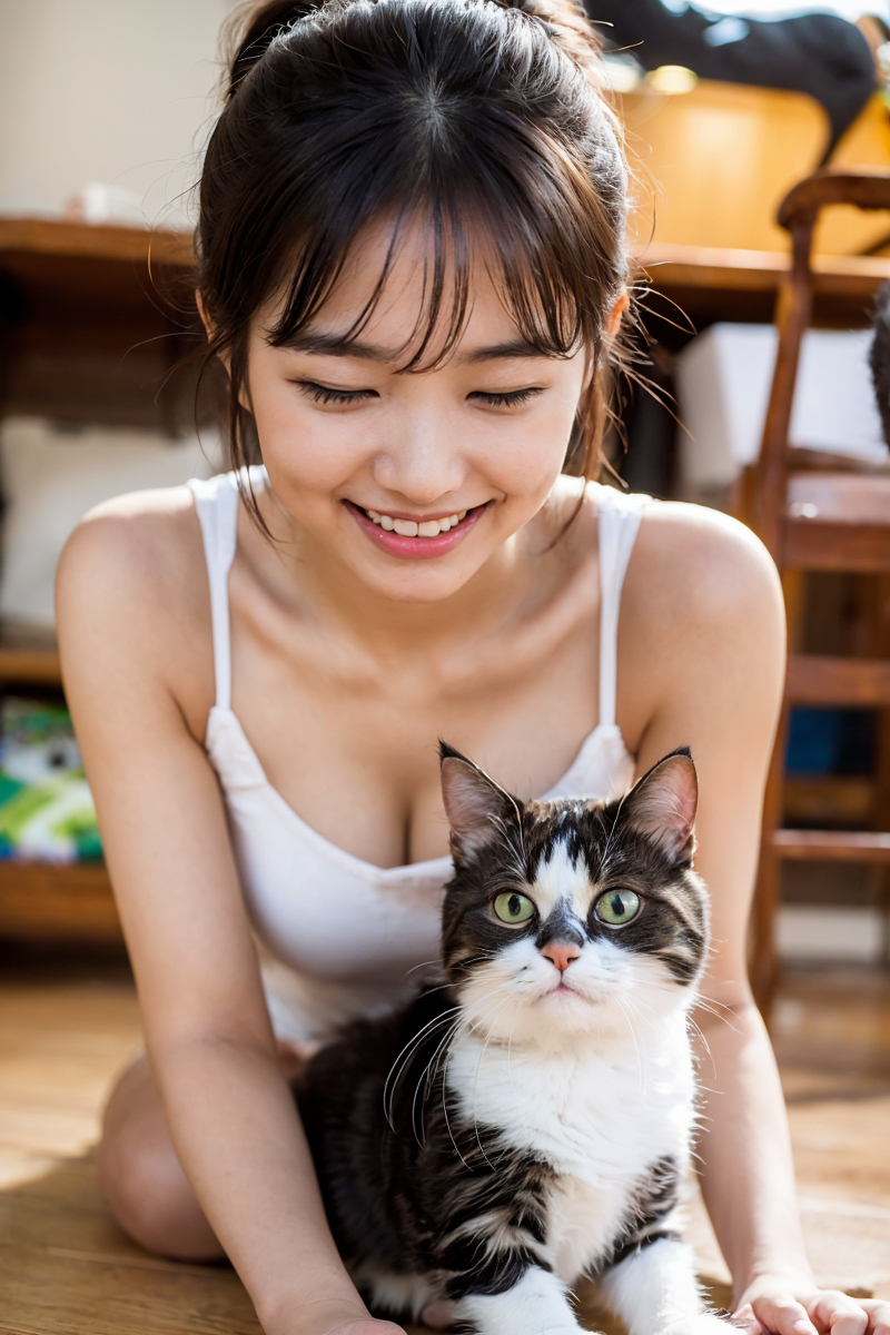 AI生成美女~Girl with Cat