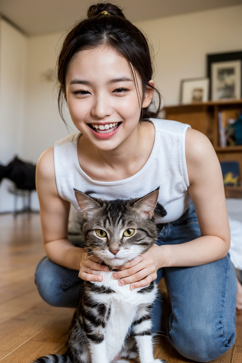 AI生成美女~Girl with Cat
