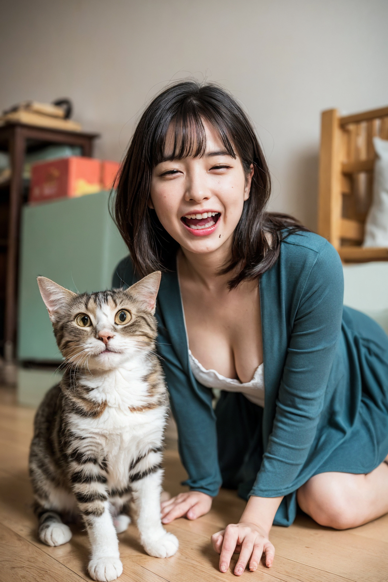AI生成美女~Girl with Cat