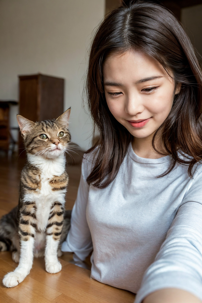 AI生成美女~Girl with Cat
