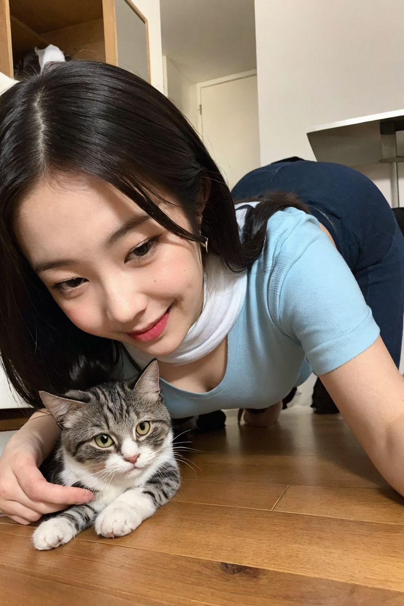 AI生成美女~Girl with Cat