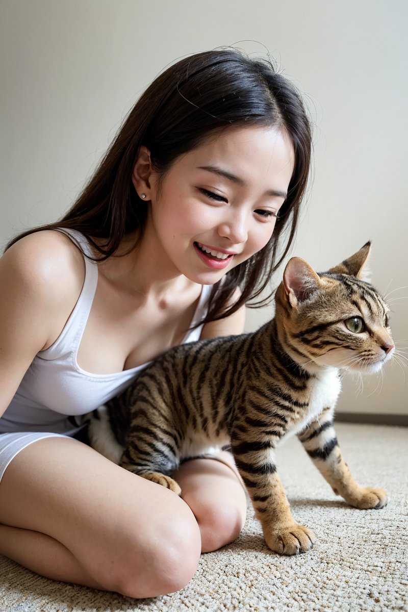 AI生成美女~Girl with Cat