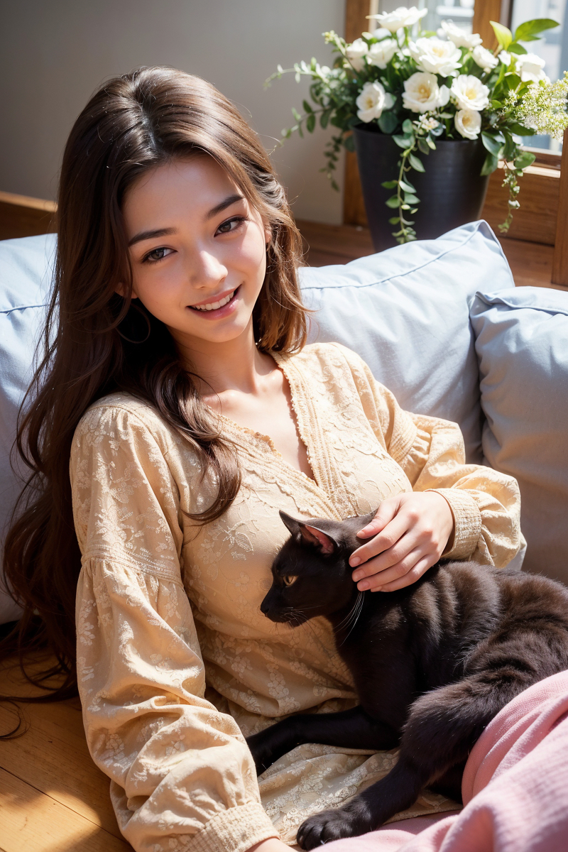 AI生成美女~Girl with Cat