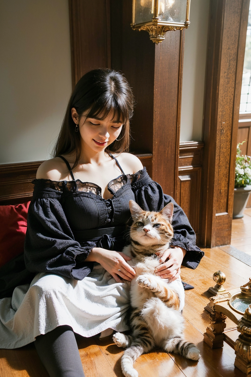 AI生成美女~Girl with Cat