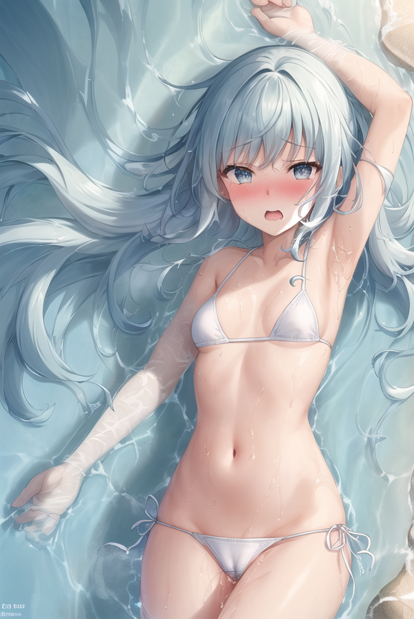 【AIイラストエロ畫像】淡い色彩で描かれたビーチの美少女
