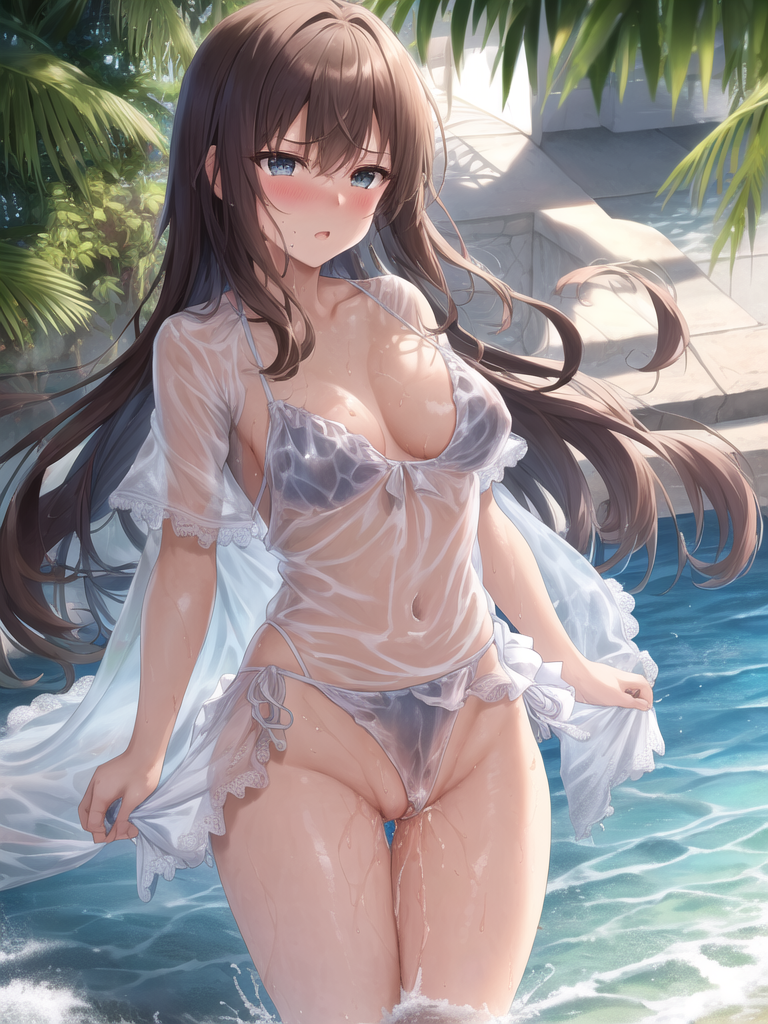 【AIイラストエロ畫像】淡い色彩で描かれたビーチの美少女