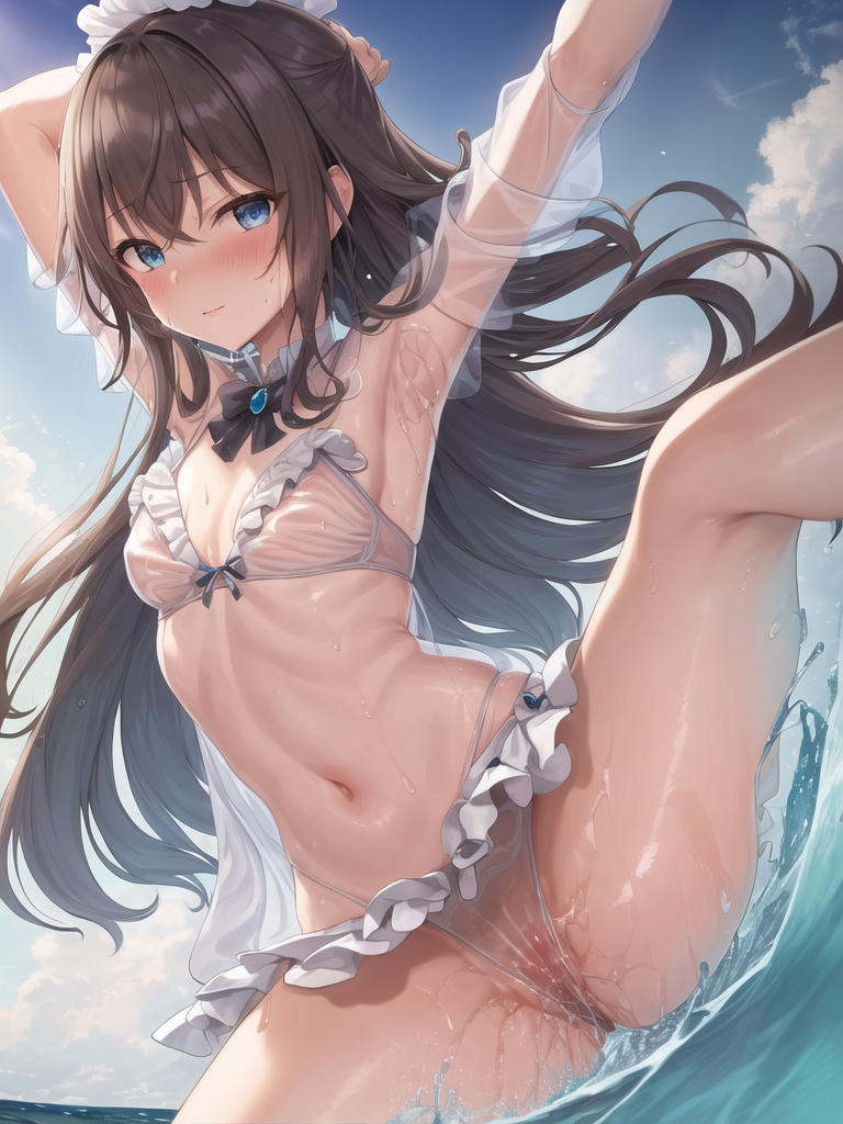 【AIイラストエロ畫像】淡い色彩で描かれたビーチの美少女
