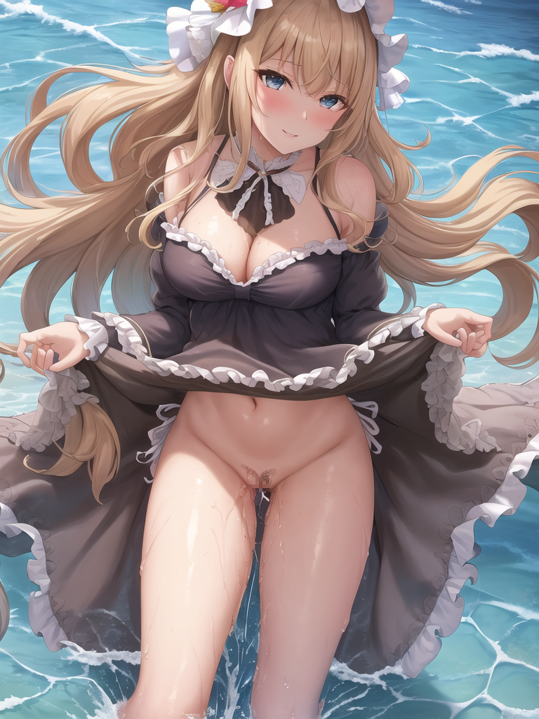 【AIイラストエロ畫像】淡い色彩で描かれたビーチの美少女