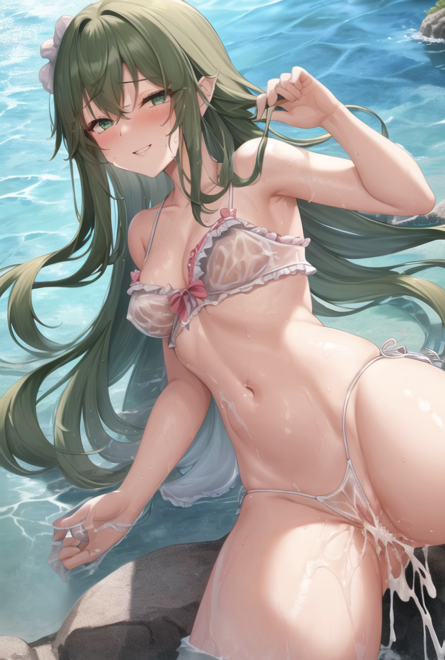 【AIイラストエロ畫像】淡い色彩で描かれたビーチの美少女