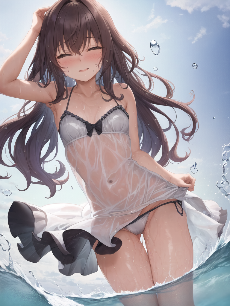 【AIイラストエロ畫像】淡い色彩で描かれたビーチの美少女