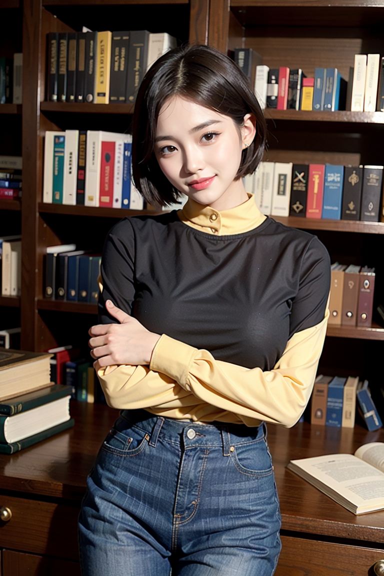 AI生成美女~ in Library