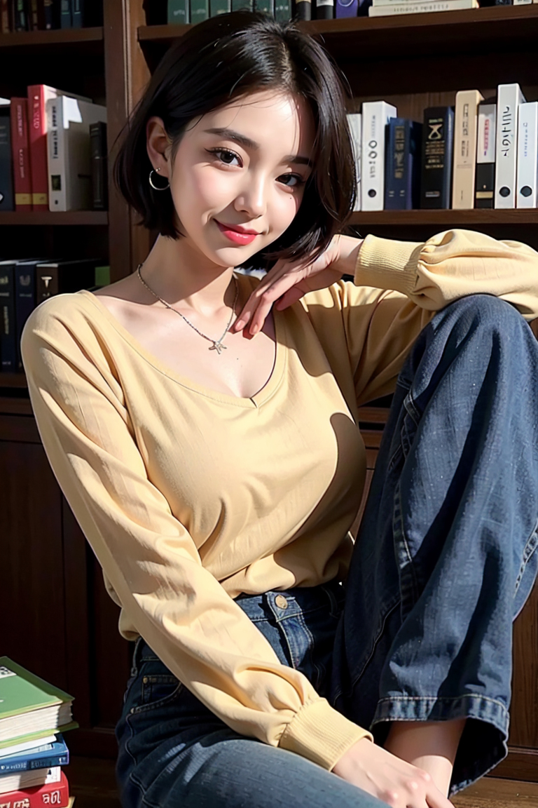 AI生成美女~ in Library