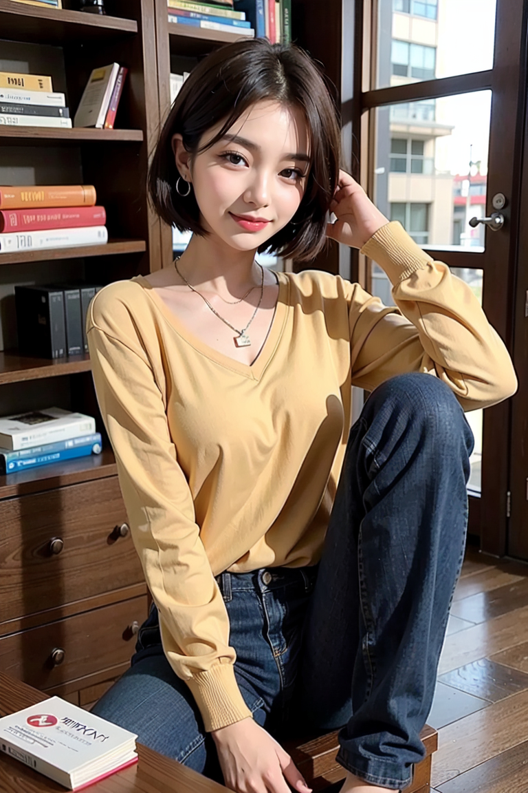 AI生成美女~ in Library