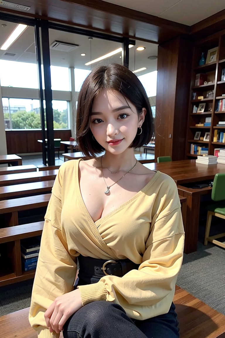 AI生成美女~ in Library