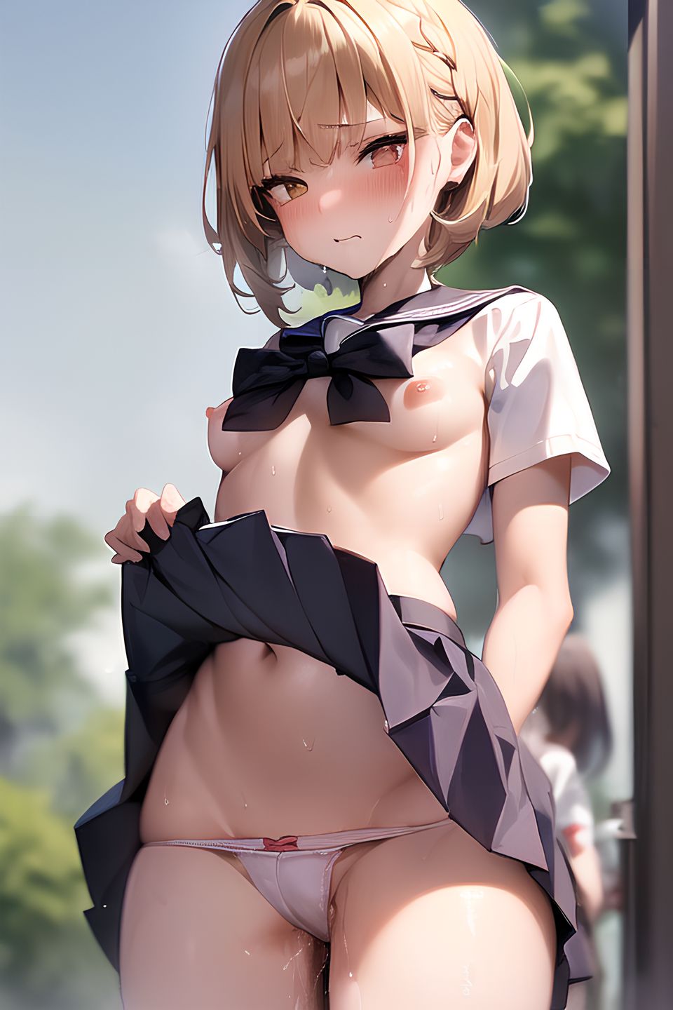 【AI生成】外でスカートをたくし上げる女の子のエロ畫像 part1