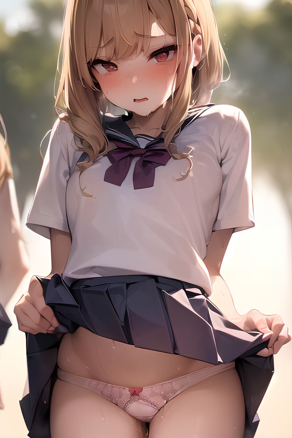 [Generated by AI] Hentai portrait of a girl who raises her skirt outside part2