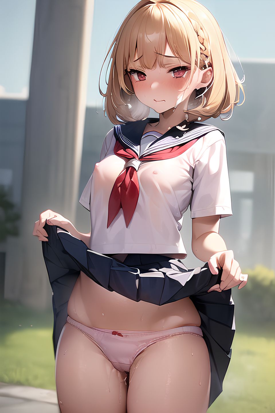 [Generated by AI] Hentai portrait of a girl who raises her skirt outside part4