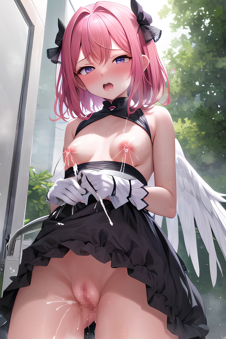 [AI Generation] Erotic portrait of a girl with short breasts blowing the tide
