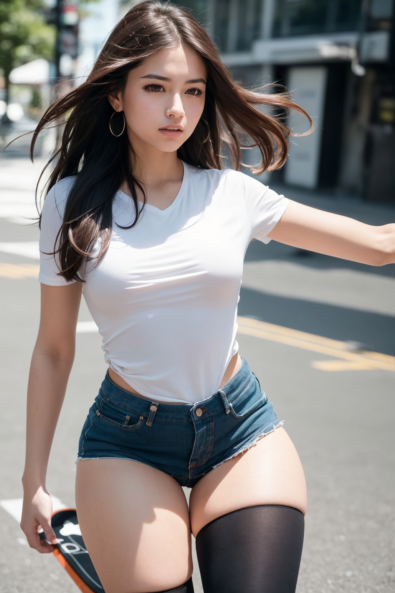 AI生成美女~LUKE LEE-Skateboarding Girl