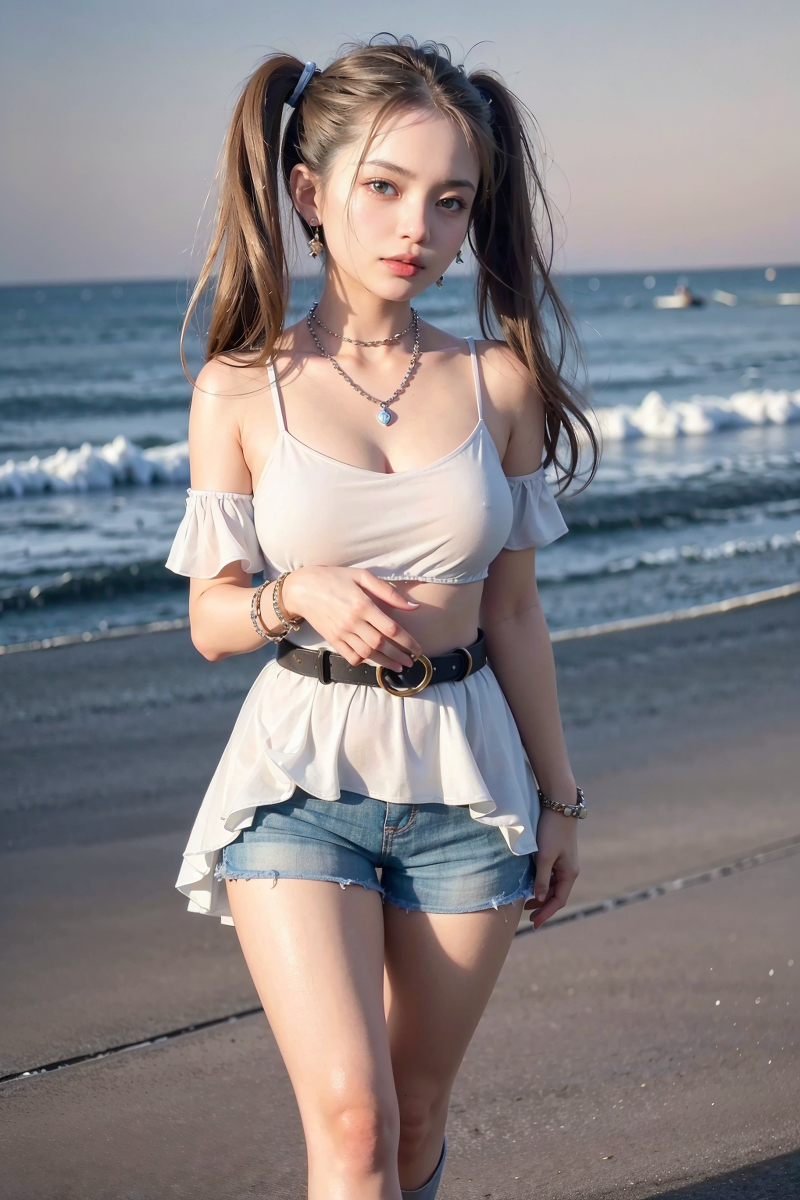AI生成美女~LUKE LEE-Girli on the beach road(2)