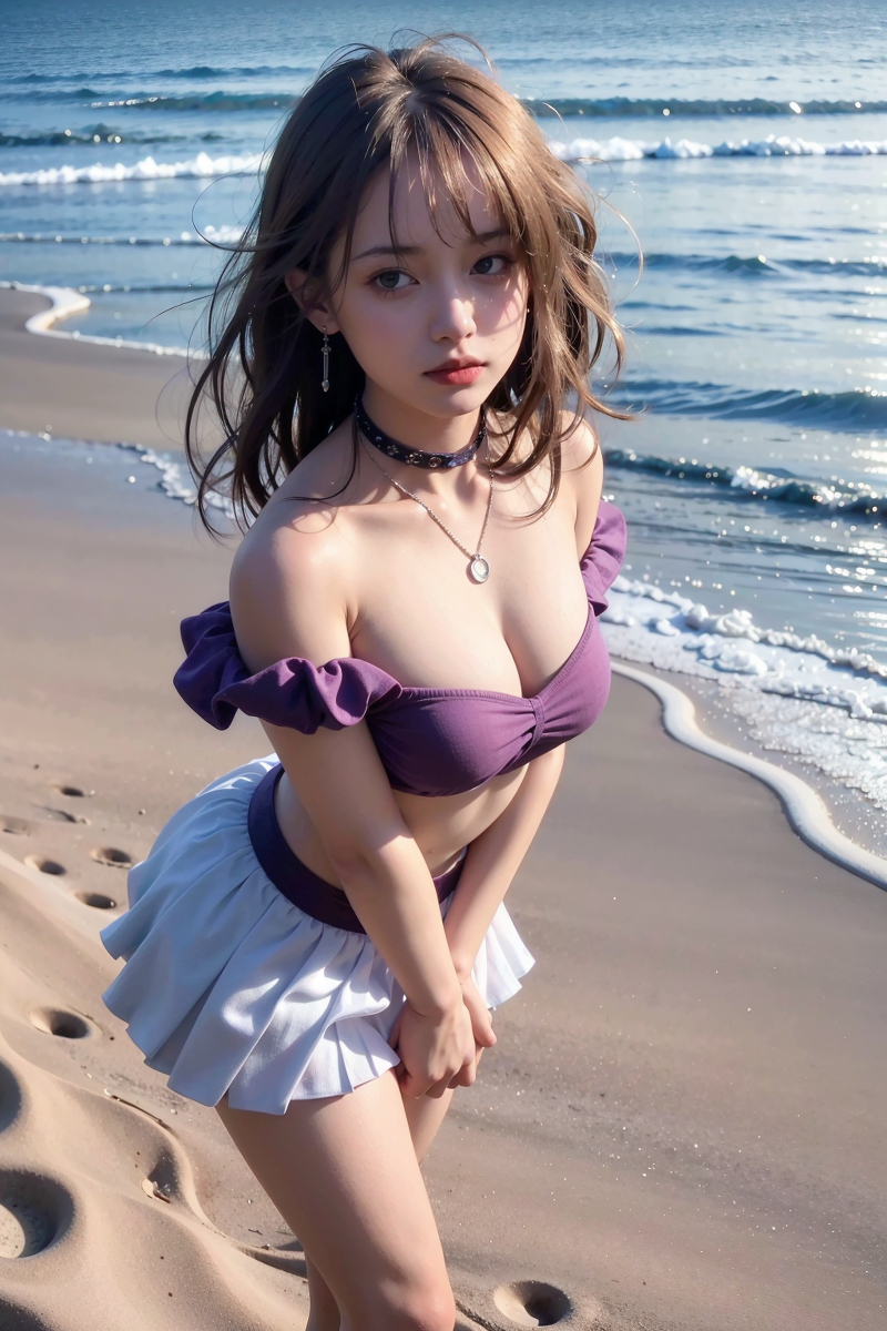 AI生成美女~LUKE LEE-Girli on the beach road(2)