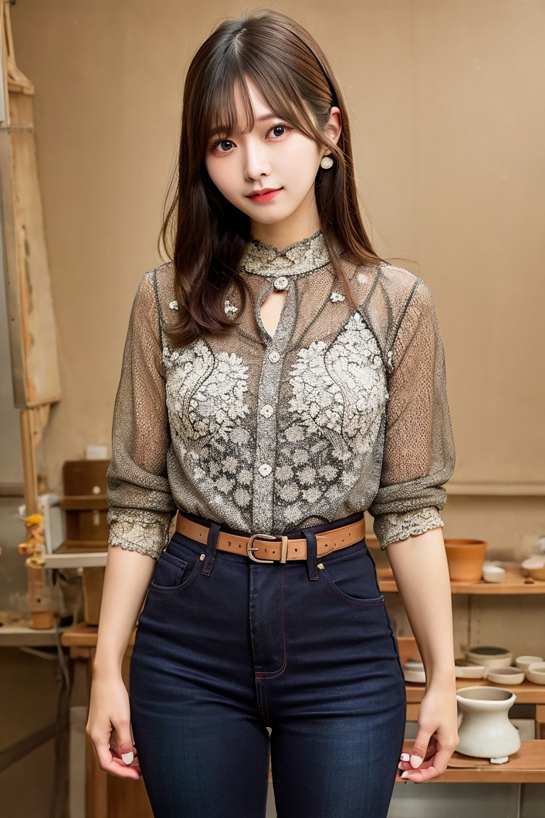 AI生成美女~AiMakeGirl-woman in see-through skinny jean （穿透視裝緊身牛仔褲）