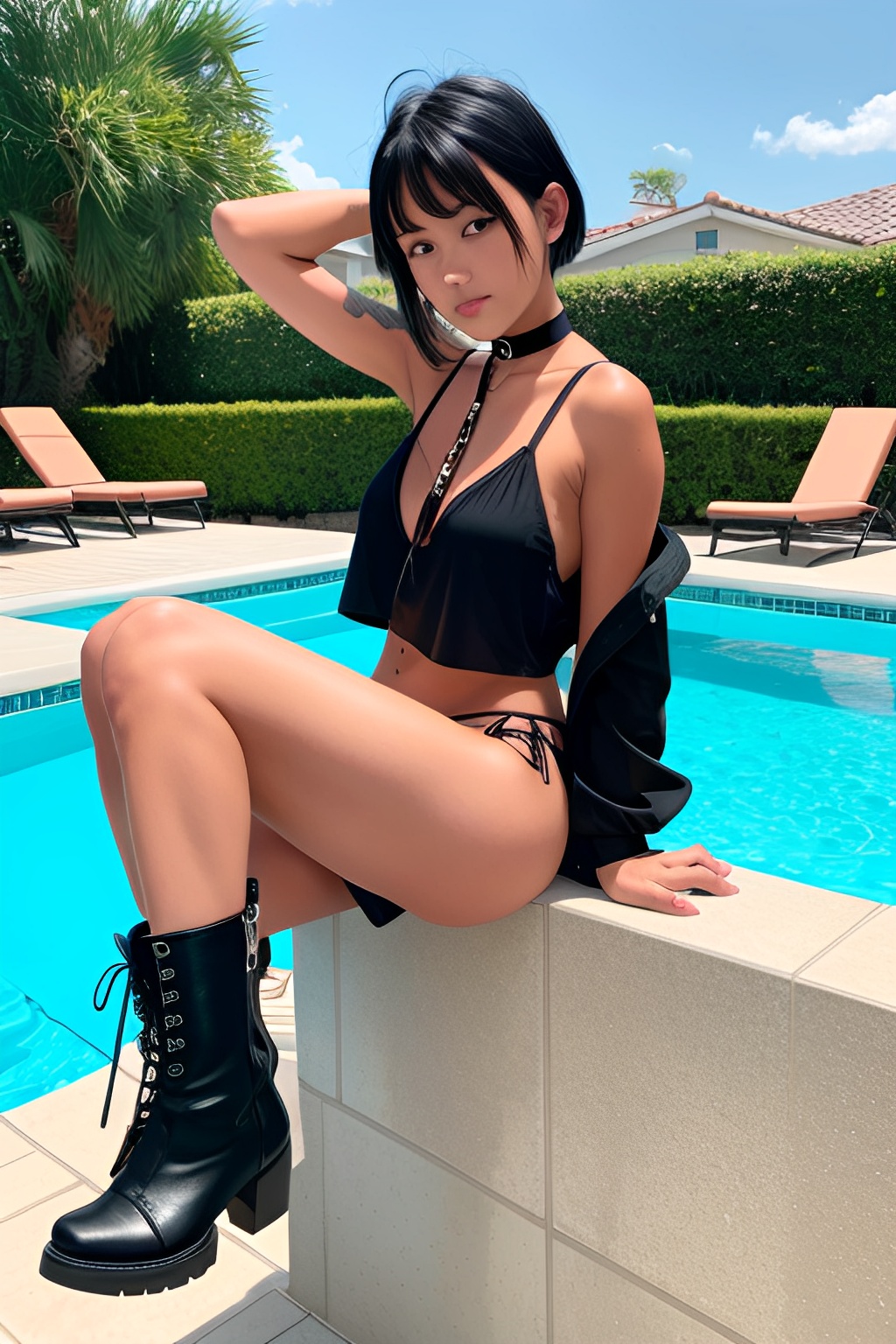 Hot light tanned girl with boots