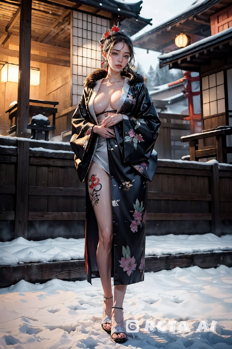 Outdoor Onsen Challenge. Hot spring trip of a tattooed Japanese woman (super