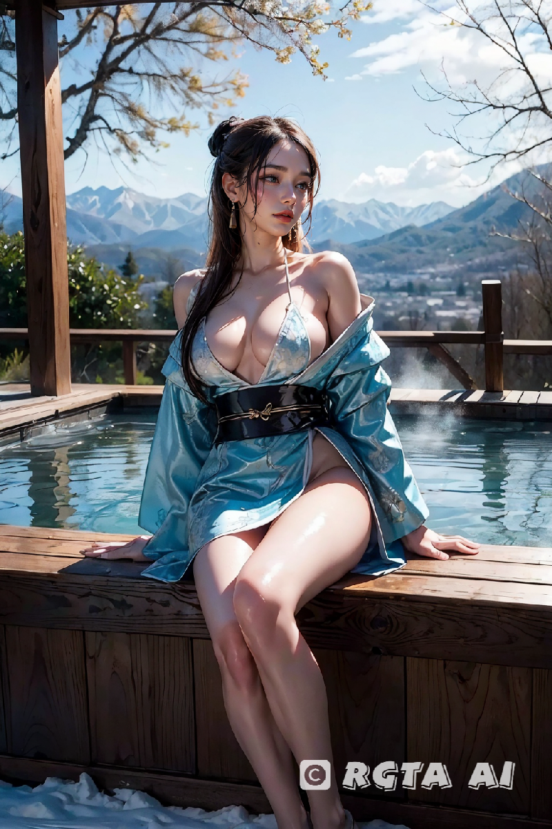 Outdoor Onsen Challenge. Hot spring trip of a tattooed Japanese woman (super