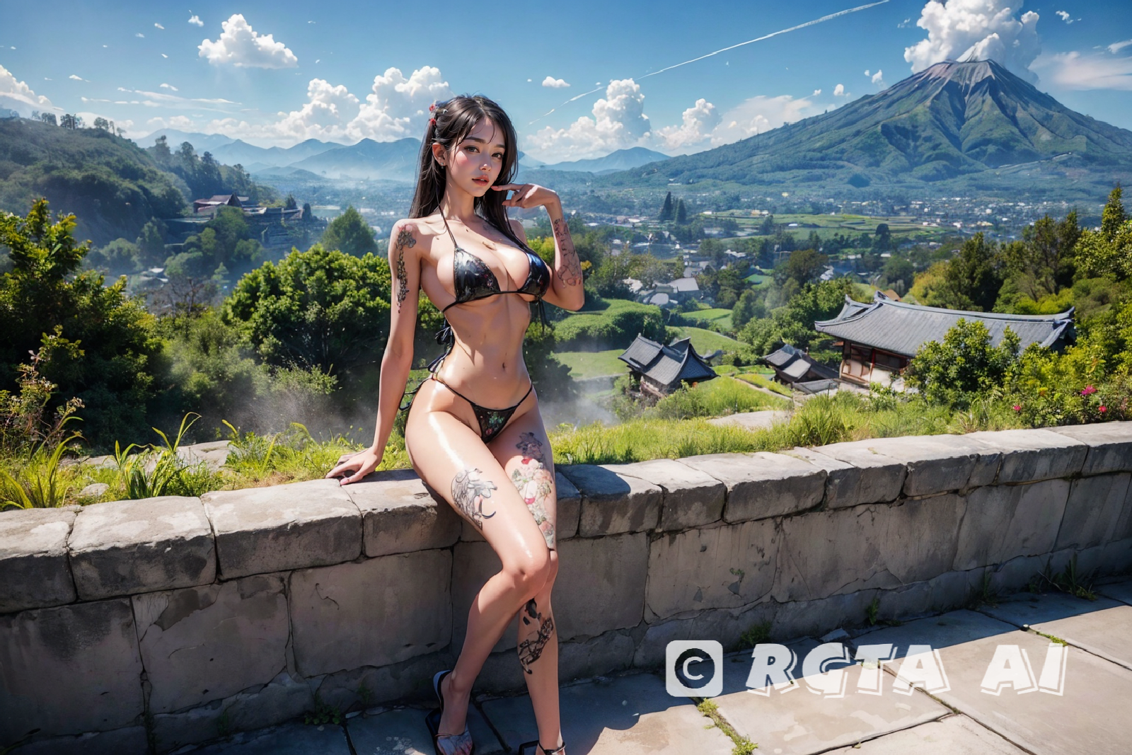 Outdoor Onsen Challenge. Hot spring trip of a tattooed Japanese woman (super