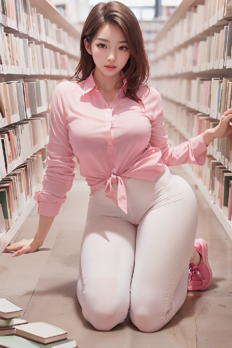 Pink leggings girl at Libarary