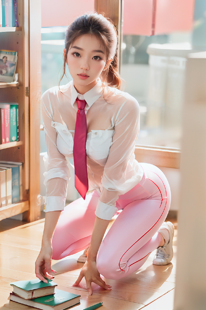 Pink leggings girl at Libarary