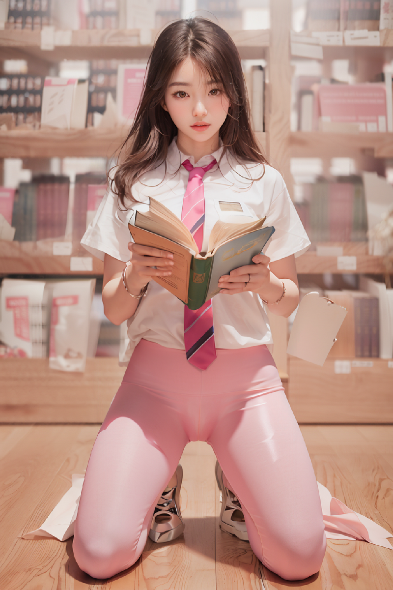 Pink leggings girl at Libarary