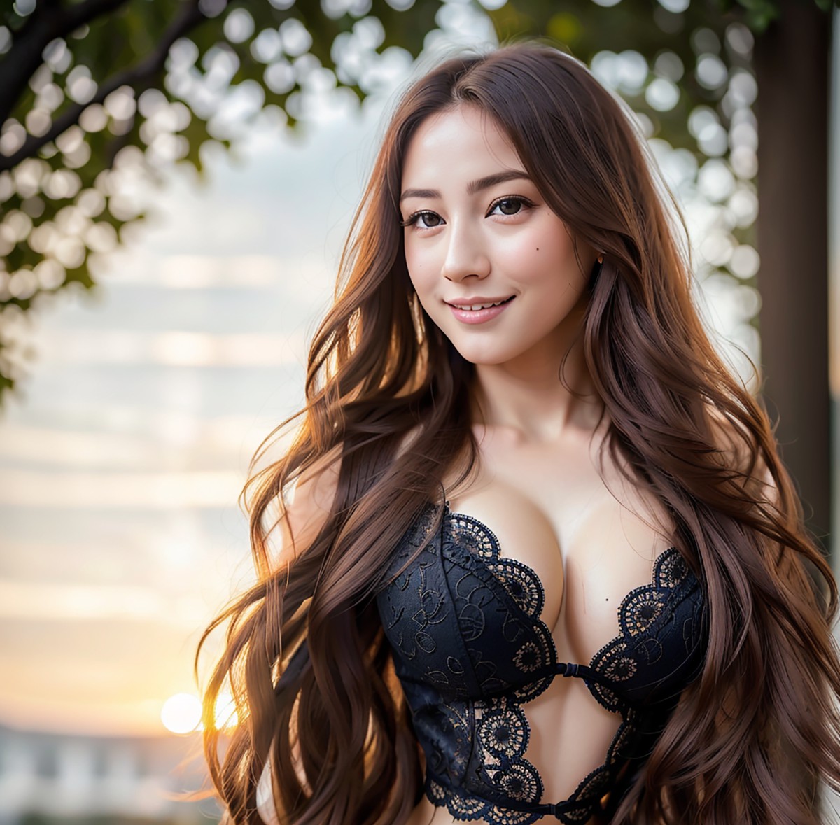 AIModel Vol.103 Long Black Lace Sun Robe