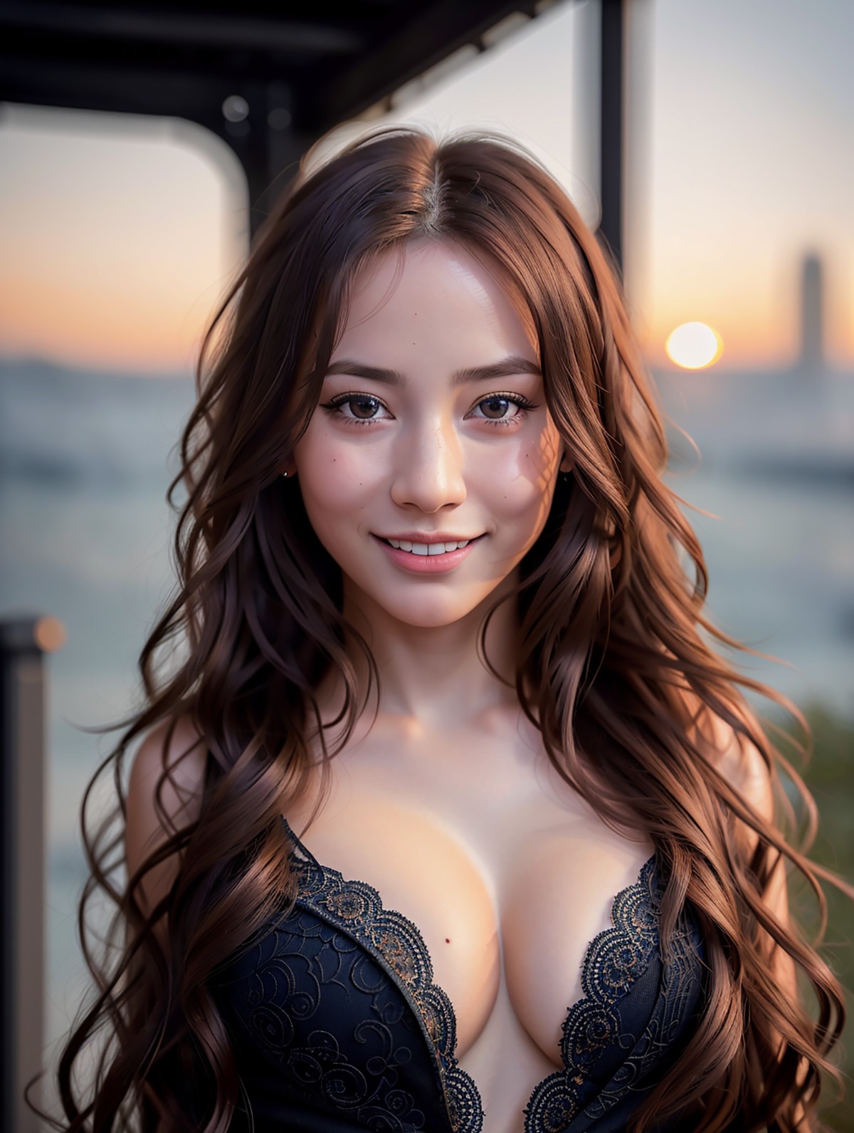 AIModel Vol.103 Long Black Lace Sun Robe