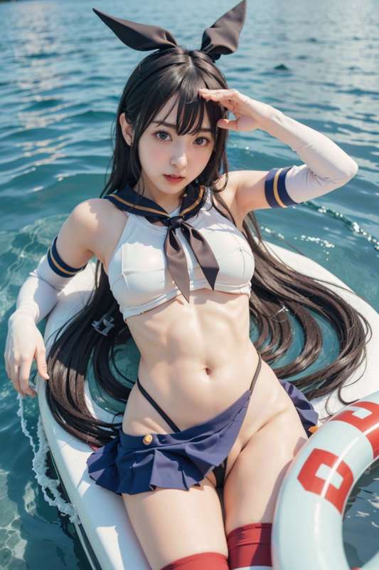 shimakaze-style cosplayer💕 with an actress face who loses a battle and is taken