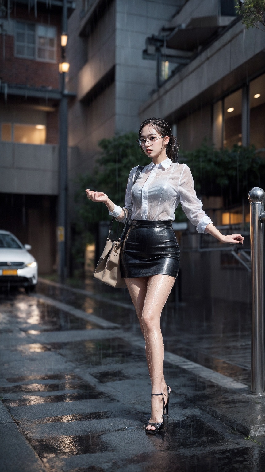 office worker on a rainy day