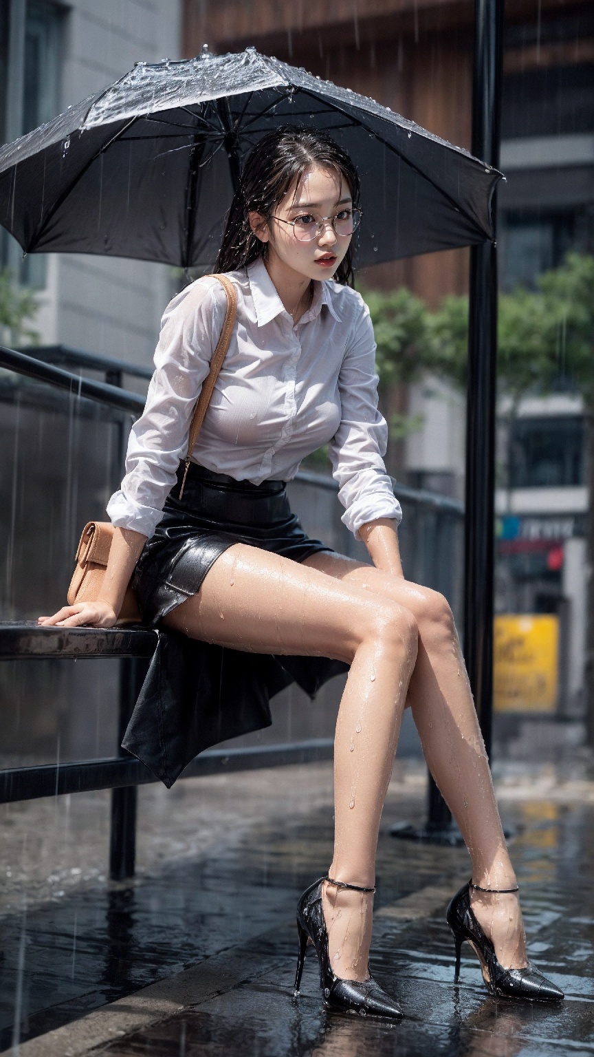 office worker on a rainy day