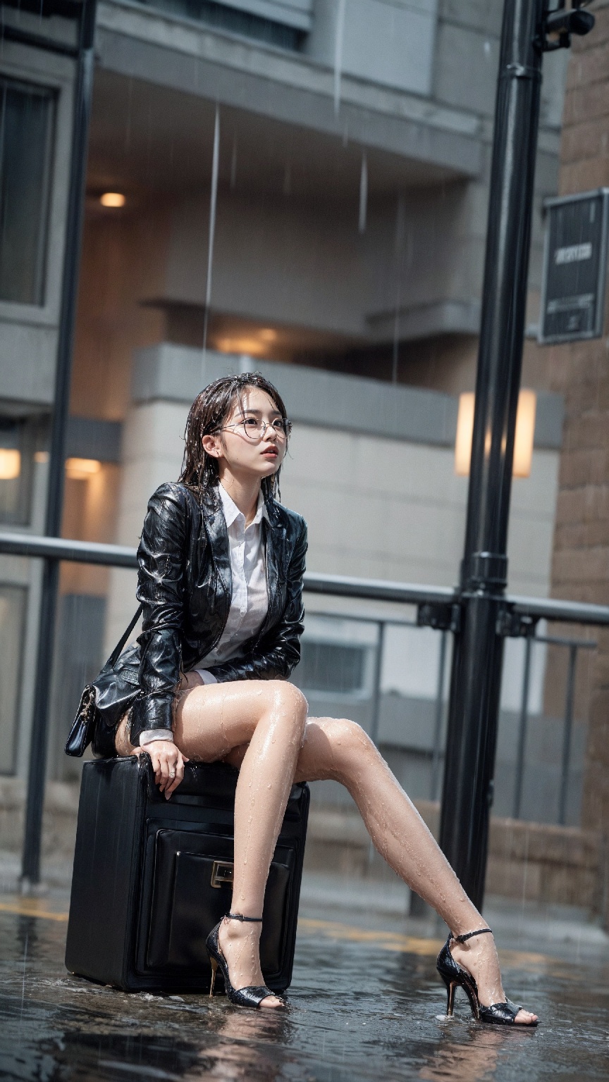 office worker on a rainy day