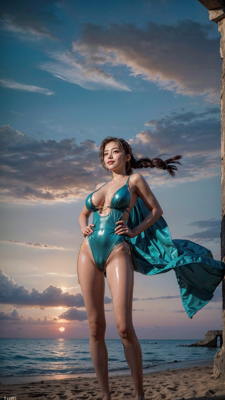 Latex swimsuit on the beach1