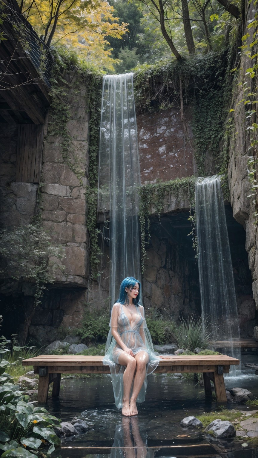 See-through dress under the waterfall1