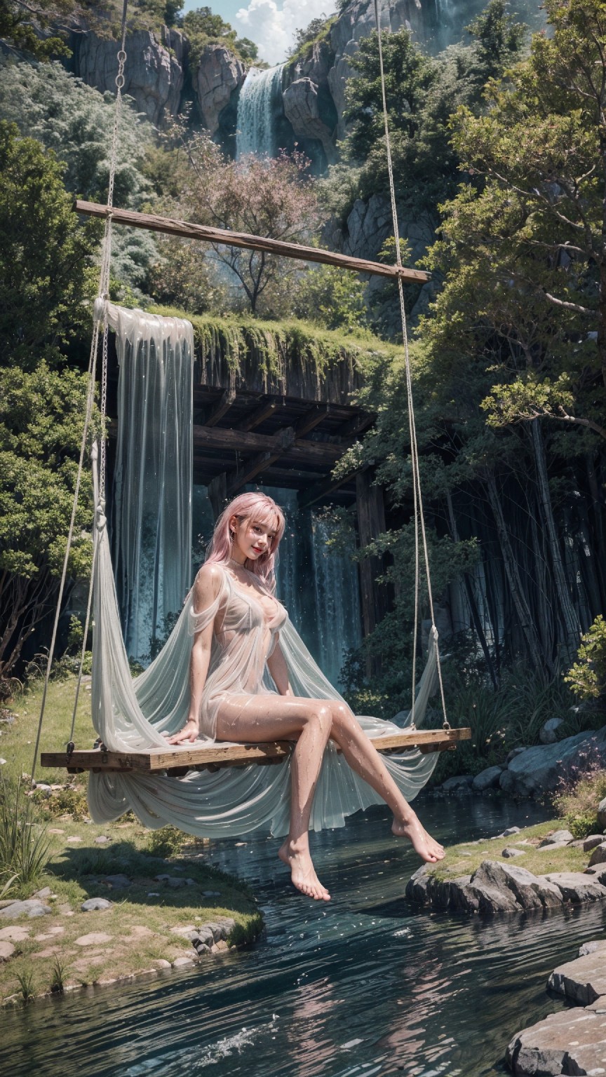 See-through dress under the waterfall1
