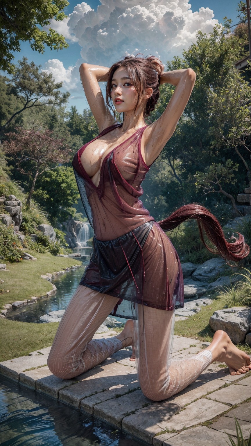 See-through dress under the waterfall1